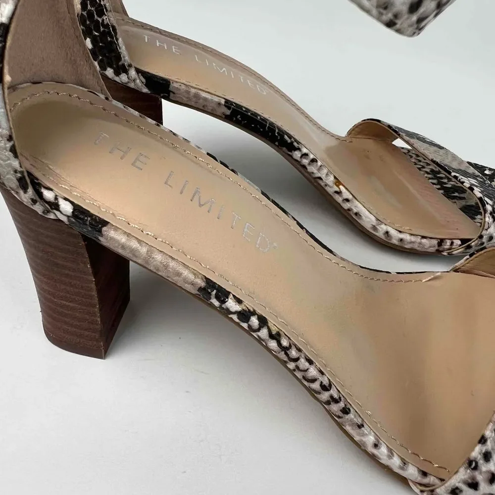 The‎ Limited Size 6.5M Chunky Heel Snake Boa Reptile Print Ankle Strap Shoes